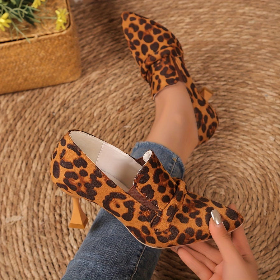 Women's Faux Leather Mary-Jane Heels with Pointed Toe and Chunky Mid-Heel