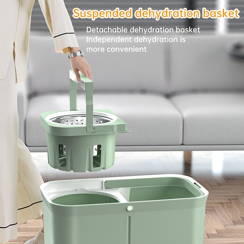 Rotating Mop Bucket Set with Stainless Steel Rod and 3 Mop Cloths for Home Use