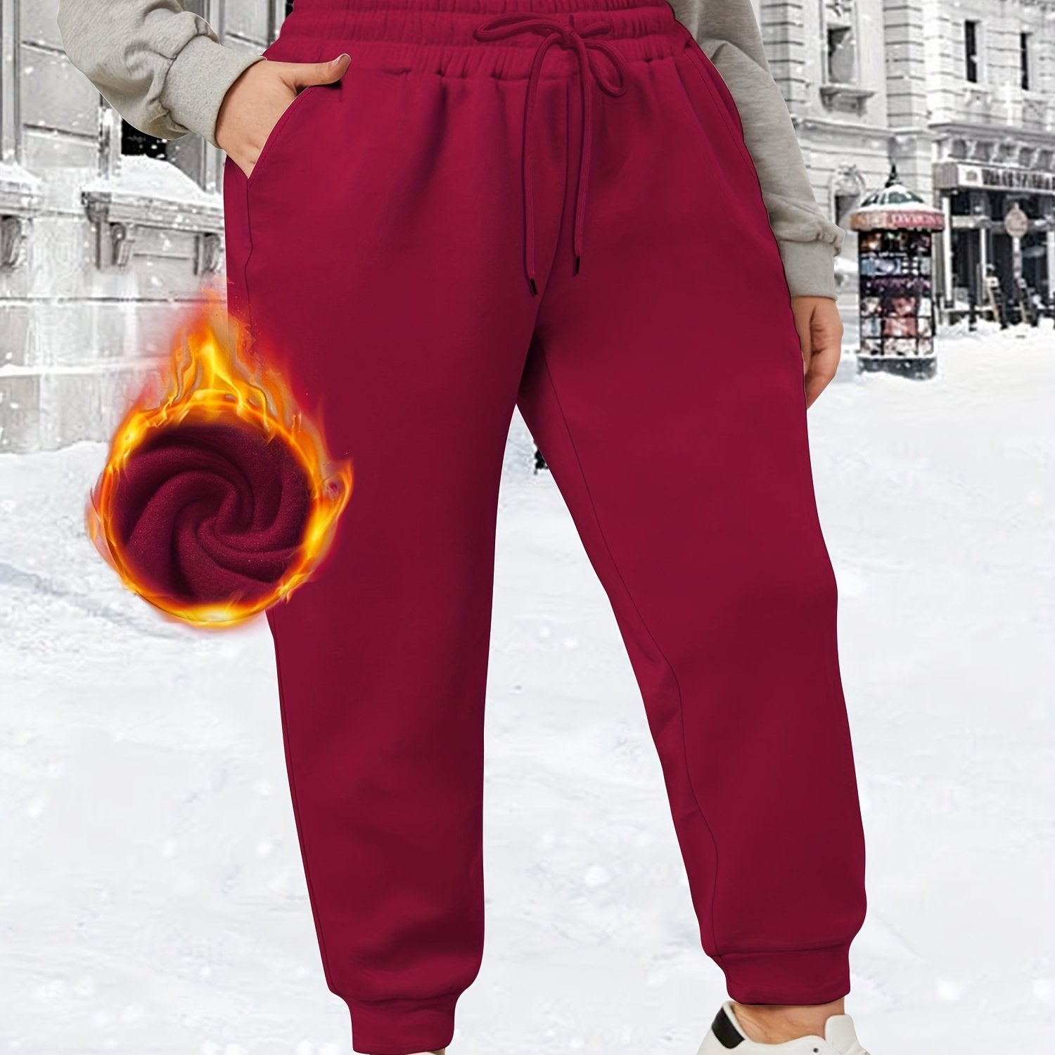 Plus-Size Winter Joggers With Pockets And Drawstring Warm Plush