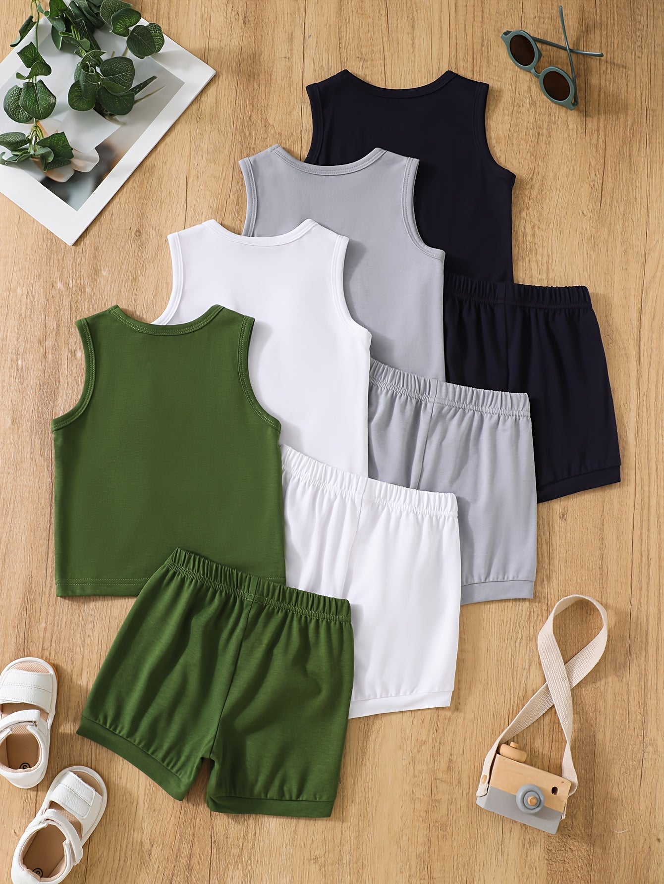 Baby Boy Summer Clothing Set 4 Pieces Cartoon Hippo Tank Top Shorts Toddler