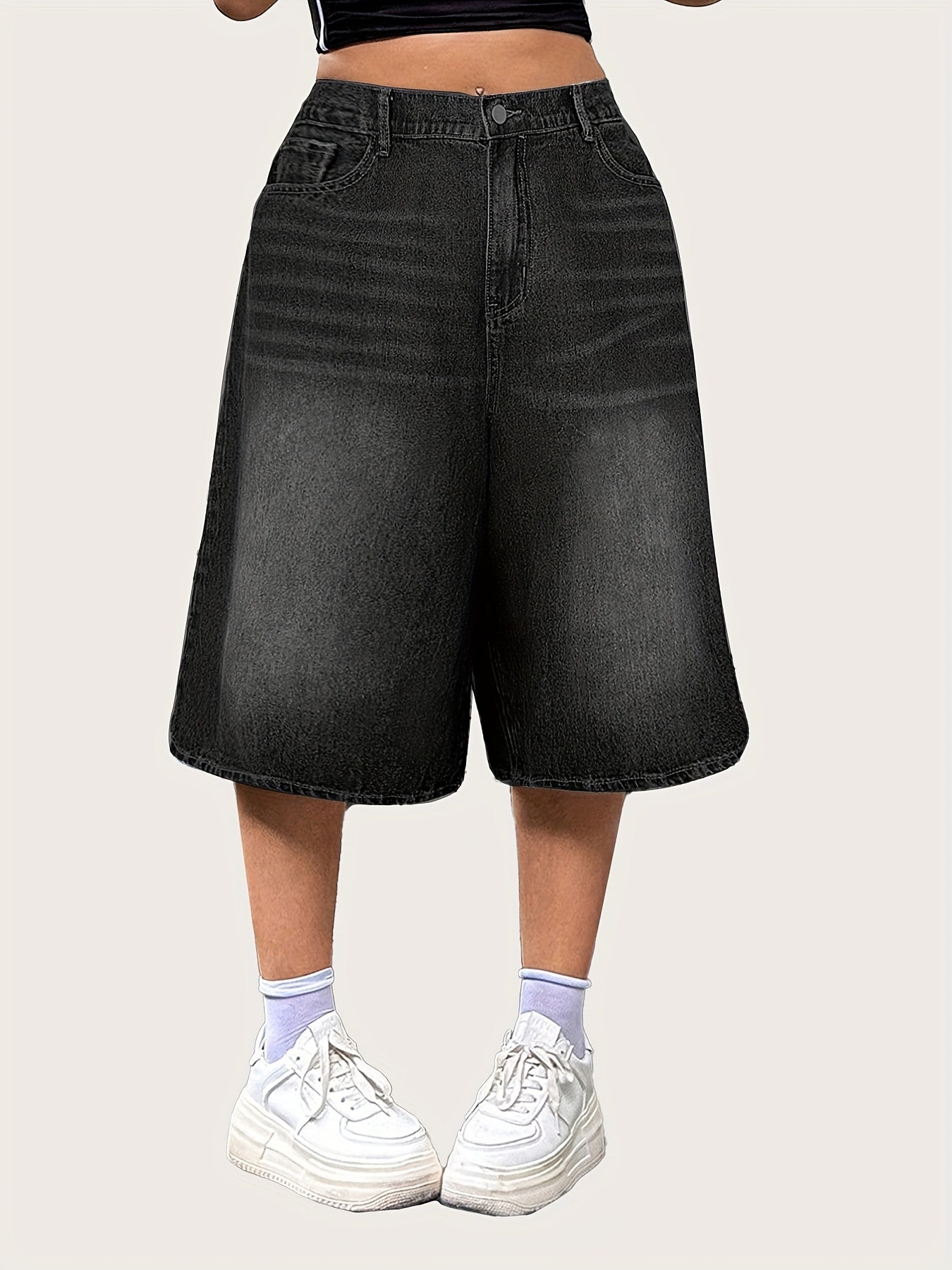 Plus Size Women's Denim Shorts Elastic Waist Casual Baggy Fit
