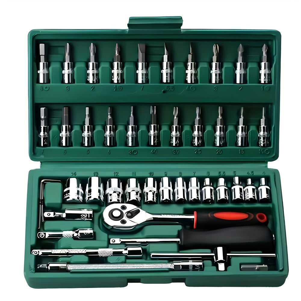 46-Piece Professional Car Wheel Tool Set Chrome Vanadium Steel with Wrench and Toolbox