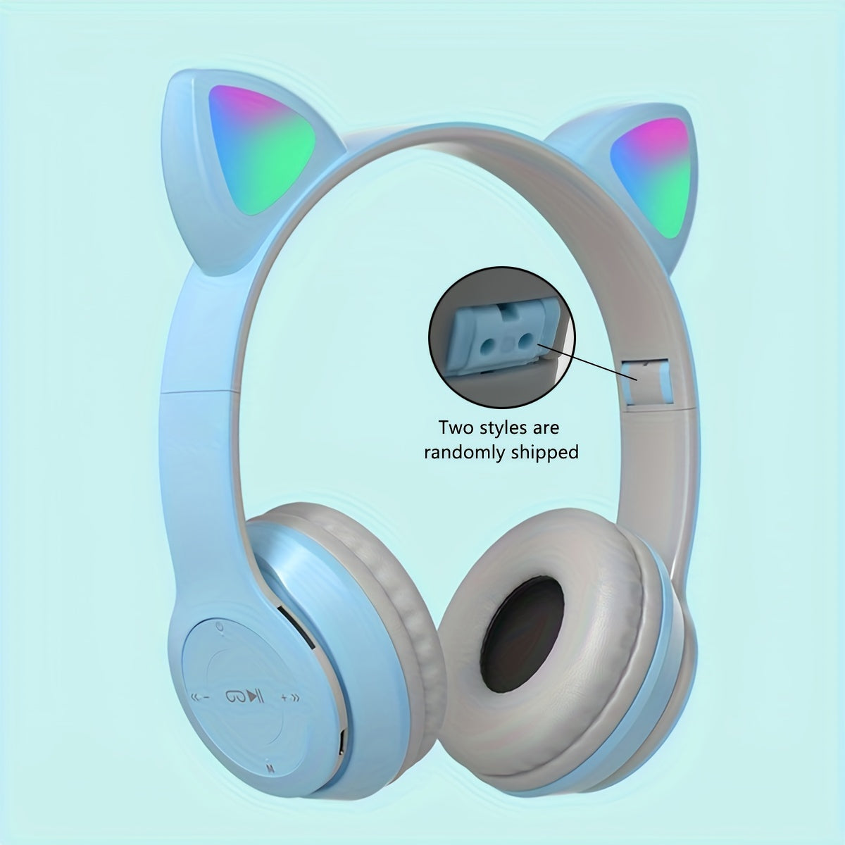 Wireless LED Cat Ear Headphones with Foldable Design Rechargeable Battery Volume Control