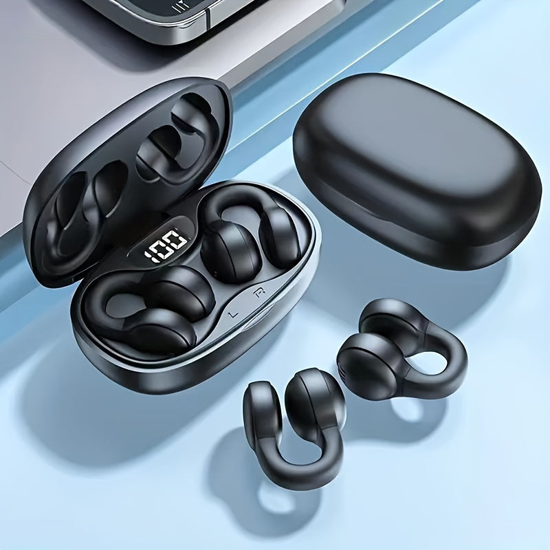 Wireless Noise Cancelling Clip-On Earbuds for Sports Calls Long Battery