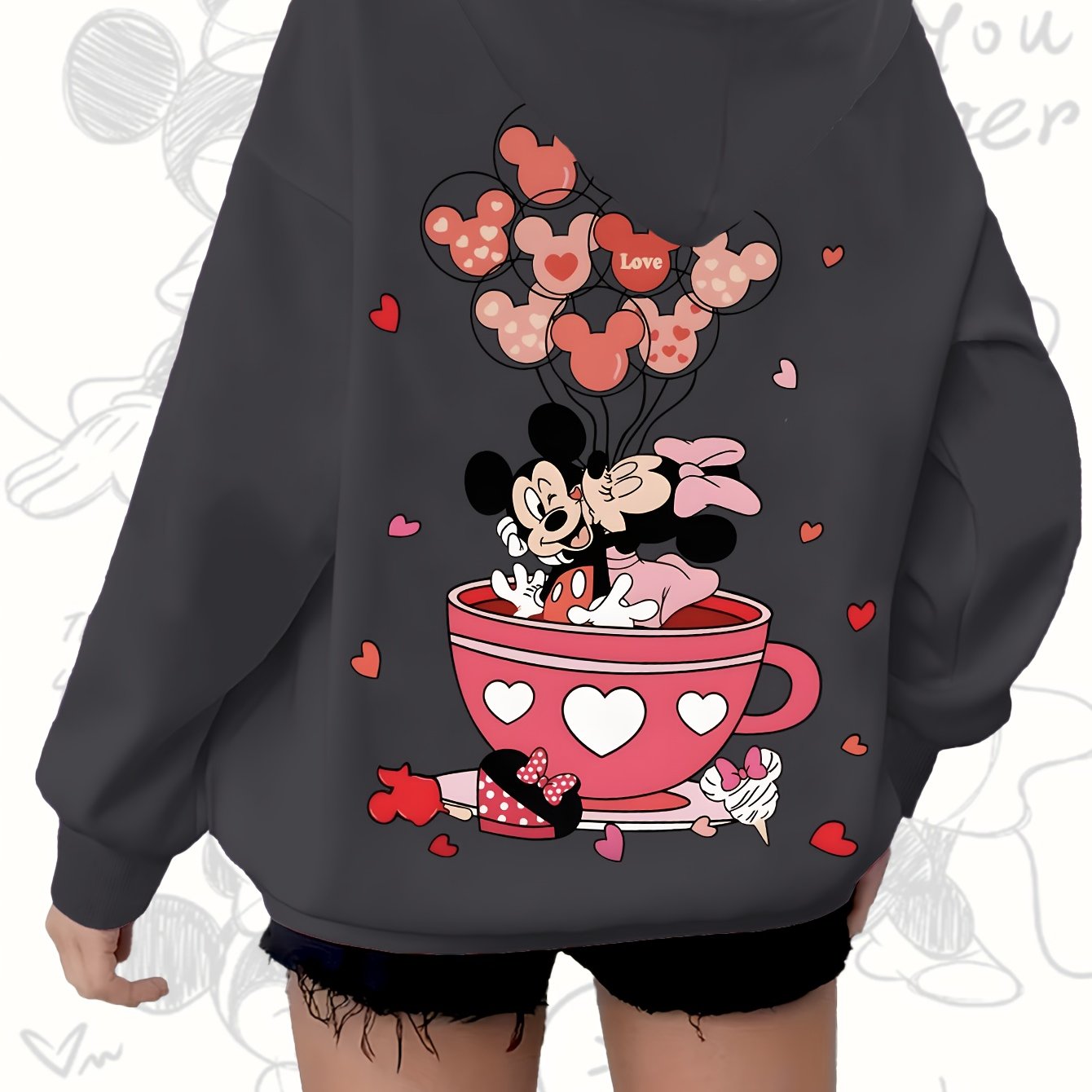 Women's Fleece-Lined Hooded Sweatshirt Cozy Winter Pullover with Cartoon Characters
