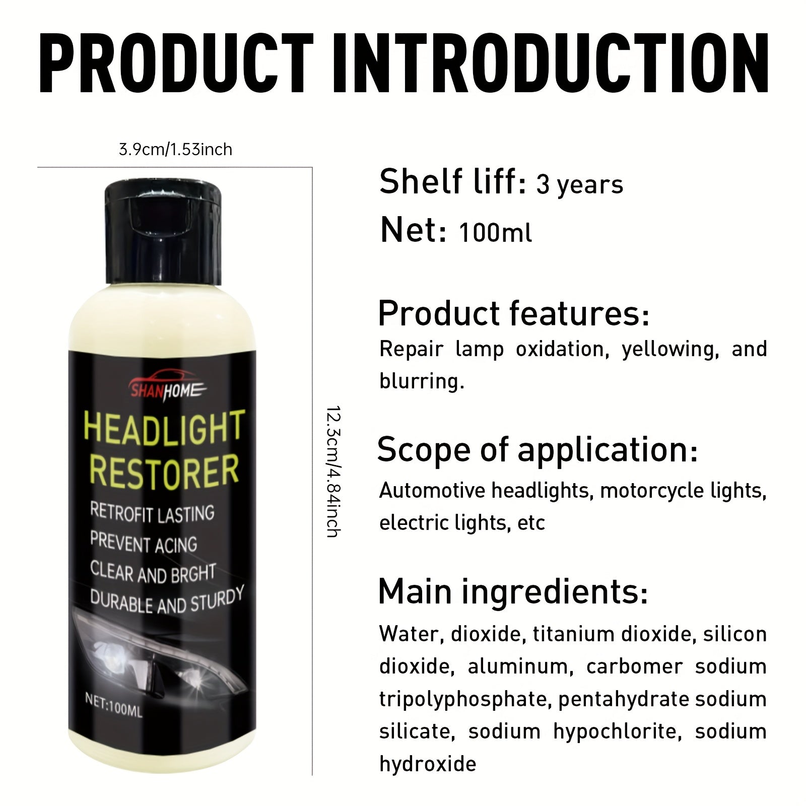 Pulidor de restauración de faros de plástico universal con acabado brillante y claro