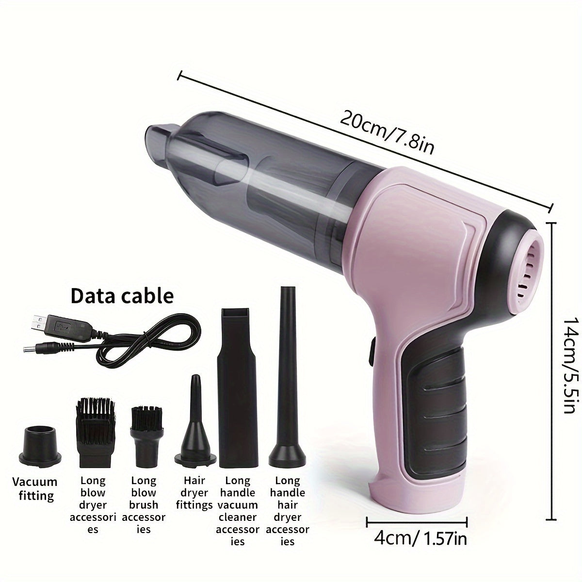 Pink Handheld Vacuum Cleaner for Car and Home Use With Blower and Suction