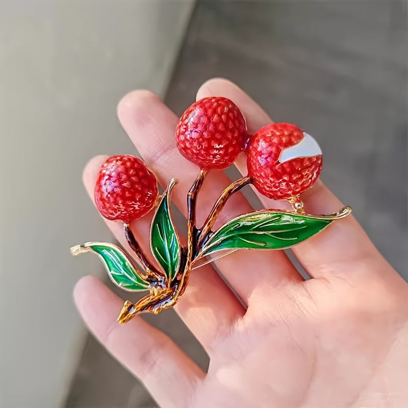 Lychee Fruit Brooch Pin Resin Lapel Pin for Women's Coats Stylish Adorable Unique Design