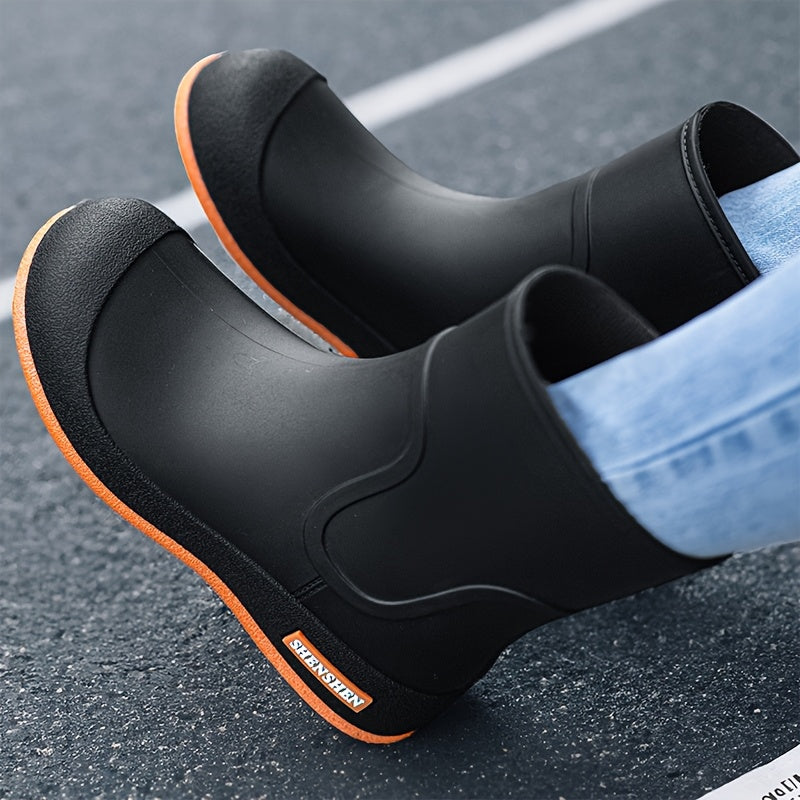 Women's PVC Rain Boots Slip-Resistant All-Season White and Orange