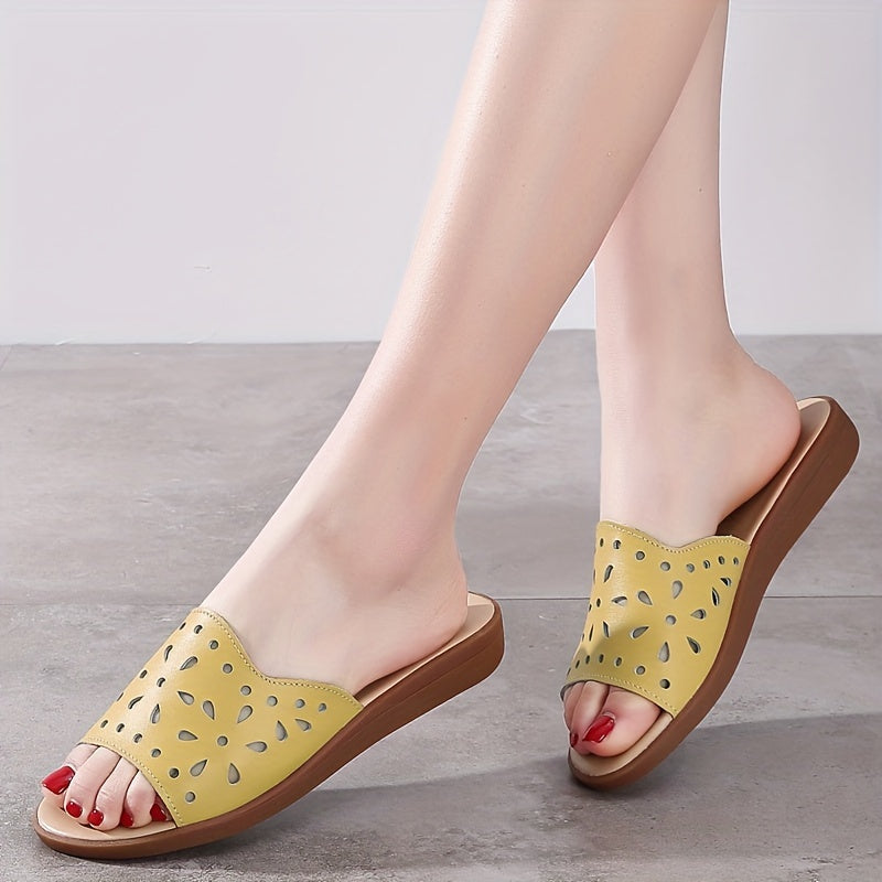 Women's Solid Color Slide Sandals Lightweight Floral Hollow Out Wedges