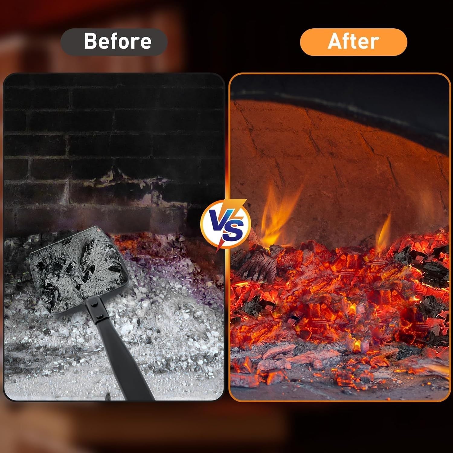 Fireplace Shovel with Self-Adhesive Hook for Wood Stoves Indoor Fire Pits