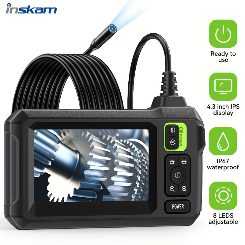4.3 Inch Industrial Endoscope with IPS LCD Screen 8mm Single Lens USB Rechargeable for Auto Repair and Plumbing