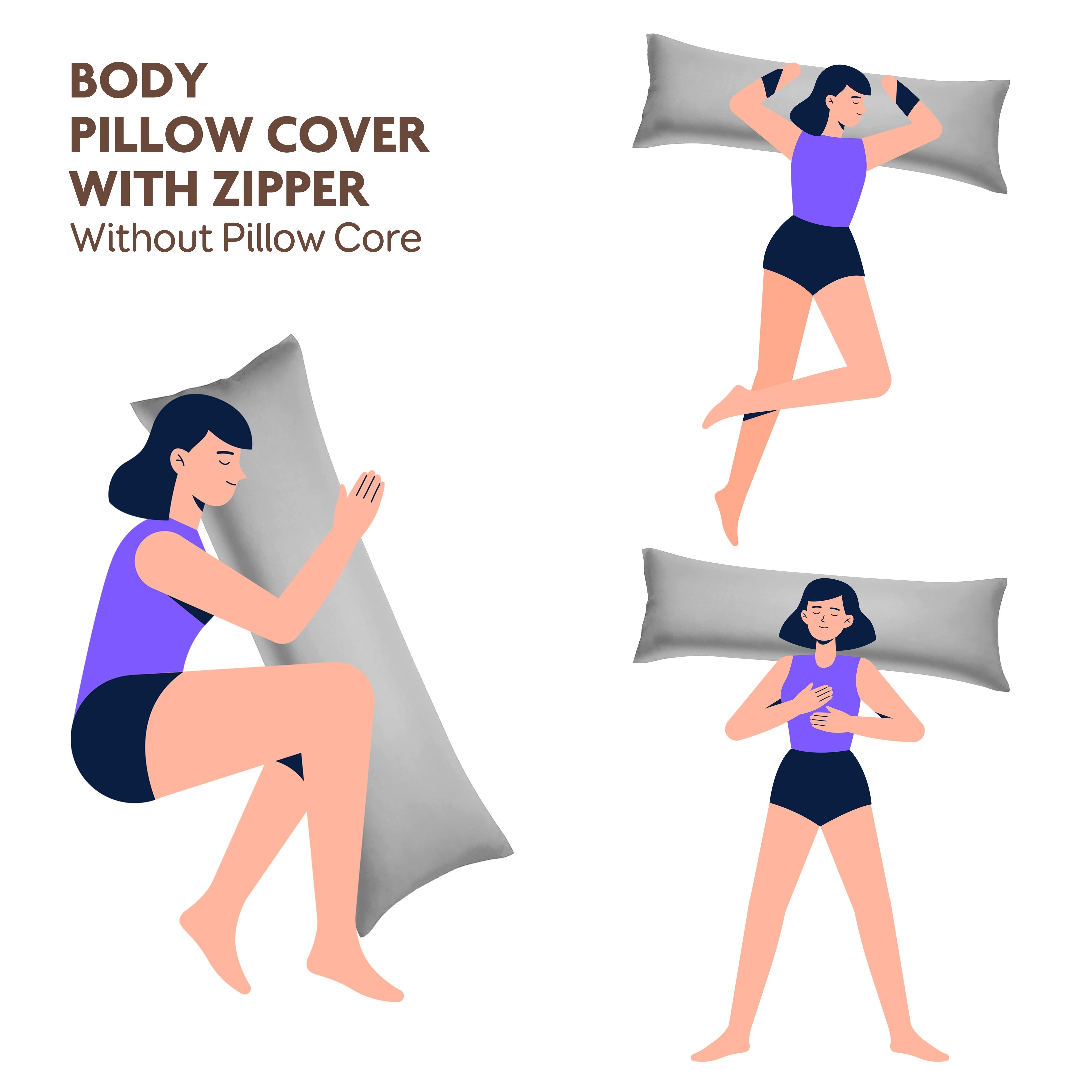 Polyester Brushed Pillowcase 51x137cm Long Zipper Closure Home Bedding Decor