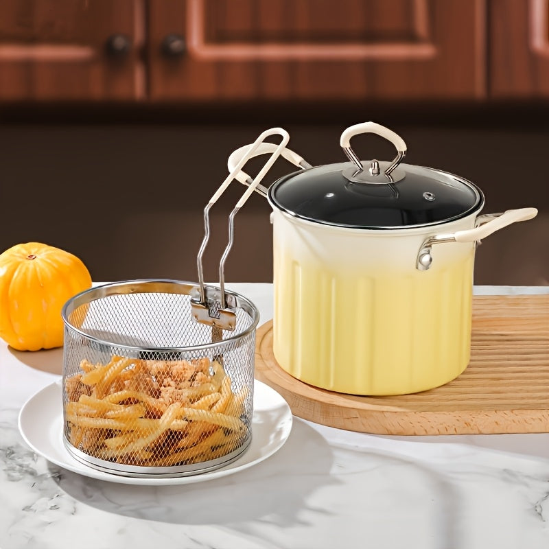 Ko‘p maqsadli qovurish uchun zanglamaydigan po‘latdan yasalgan filtrli yuqori samarali chuqur qovurish moslamasi, elektr va gaz plitalari uchun ideal. Frantsuz kartoshkasi, tovuq va sho‘rvalar uchun ajoyib. Mustahkam konstruktsiya.