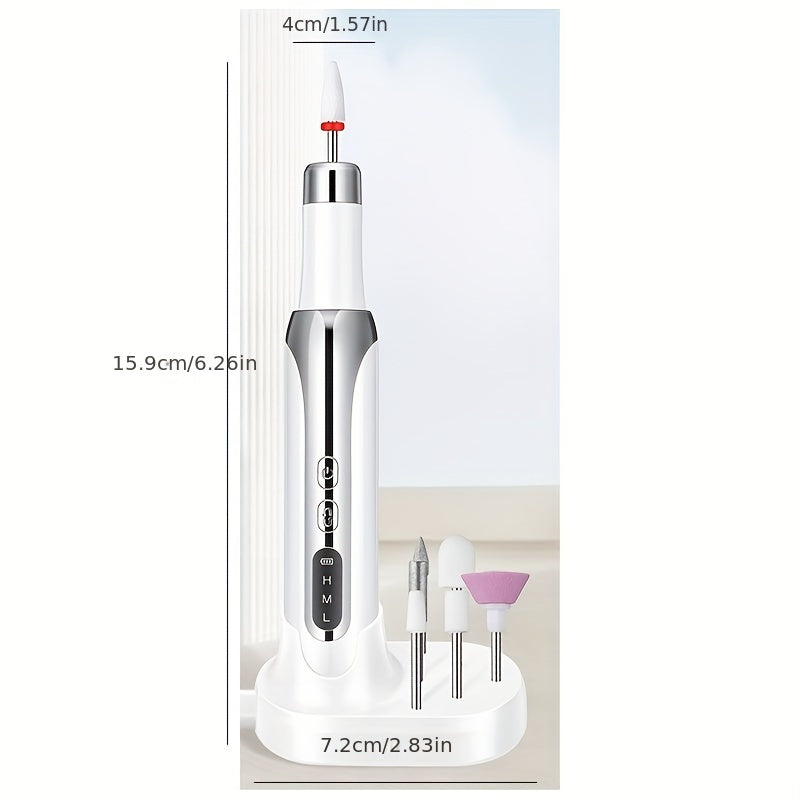 Electric Nail Drill Kit with 12 Grinding Heads USB Rechargeable 3-Speed Dual-Direction Manicure Pedicure Dead Skin Removal