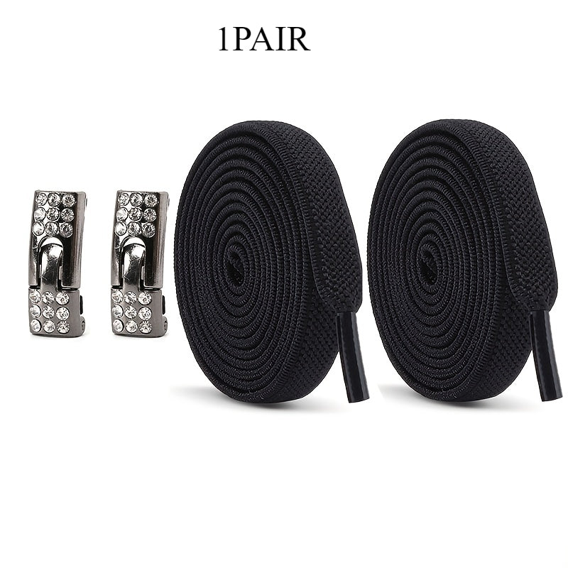 Unisex Rainbow Rhinestone Buckle Shoelaces 3 Pairs, Elastic, Fashion