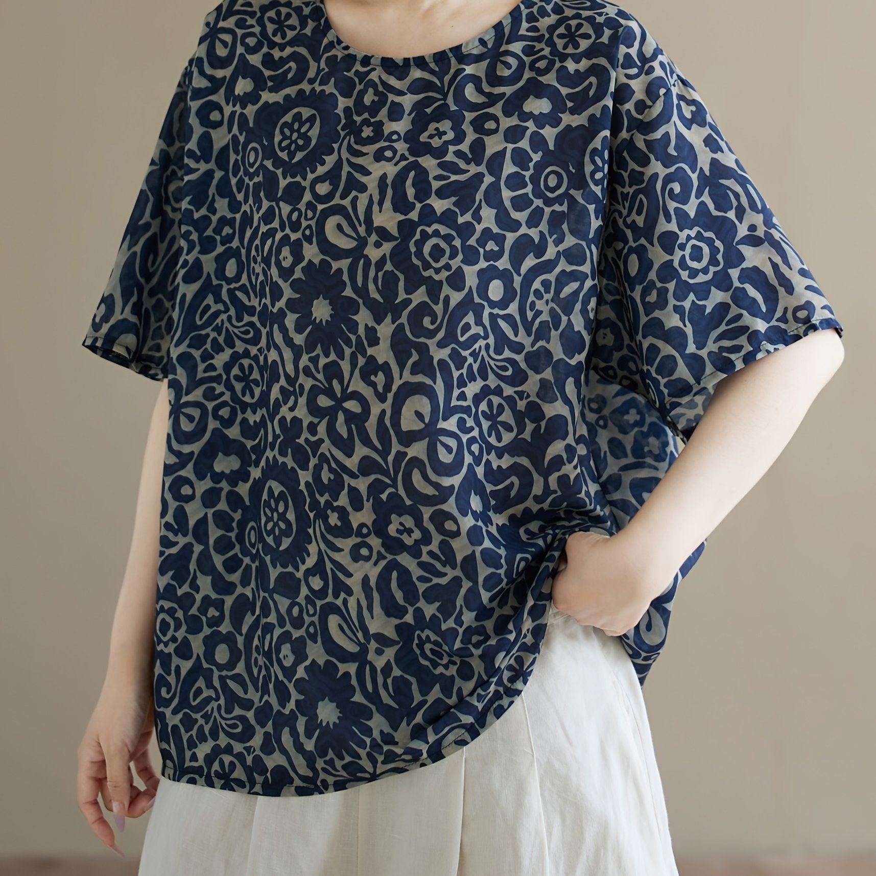 Women's Plus Size Short Sleeve T-Shirt Lightweight Polyester Vibrant Tribal Print