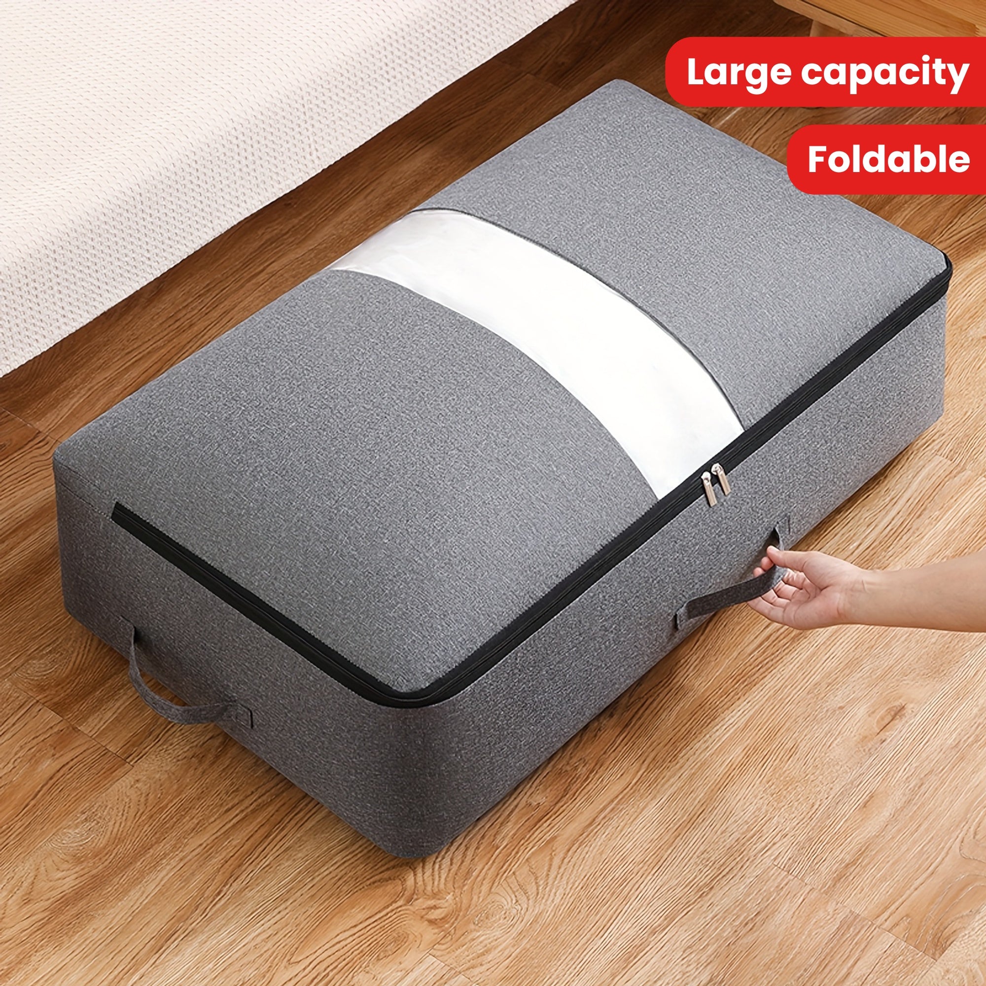 Bolsa de almacenamiento debajo de la cama con ventana transparente, plegable y con cremallera para ropa y juguetes