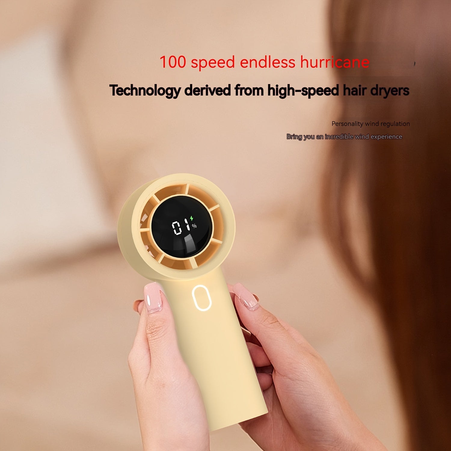 Портативный ручной вентилятор с цифровым дисплеем, турбо-режим высокой скорости, длительным временем работы от батареи