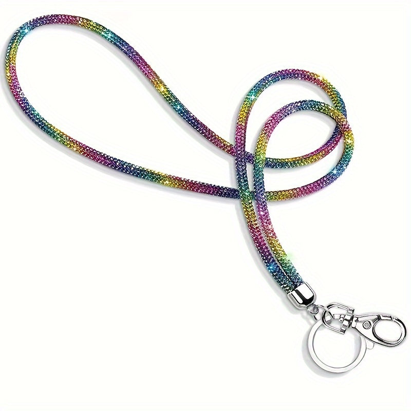 Sparkly Crystal-Studded Office Lanyard with Metal Clasp and Keyring for Women