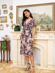 Women's Dress Breathable Geometric Pattern Short Sleeve Formal Attire