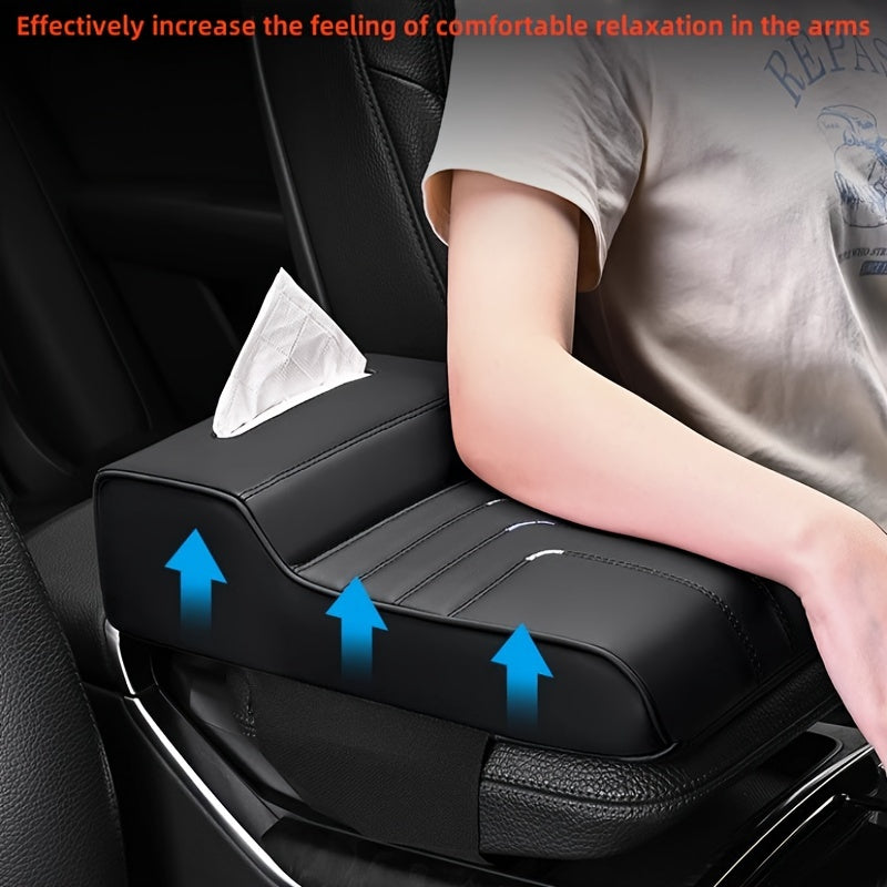 Memory Foam Car Armrest Cushion with Tissue Box Holder Black Ergonomic Support