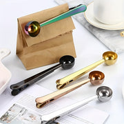 2-in-1 Stainless Steel Coffee Spoon Seal Clip Bag Clip for Baking and Measuring
