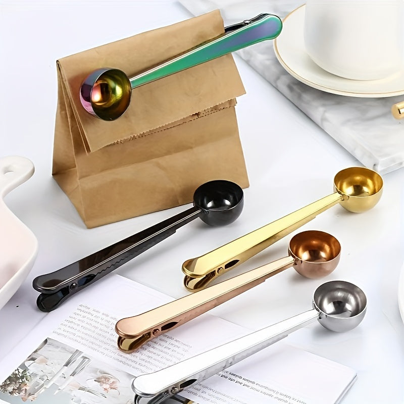 Pinza de sellado para bolsas de cucharas de café de acero inoxidable 2 en 1 para hornear y medir