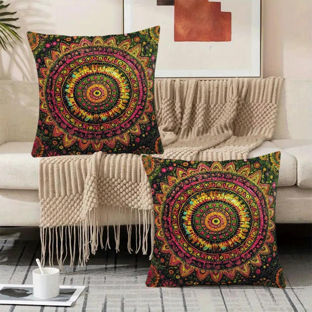 Bohemian Mandala Flannel Pillow Covers Set 45.72 cm Decorative Cushion Cases