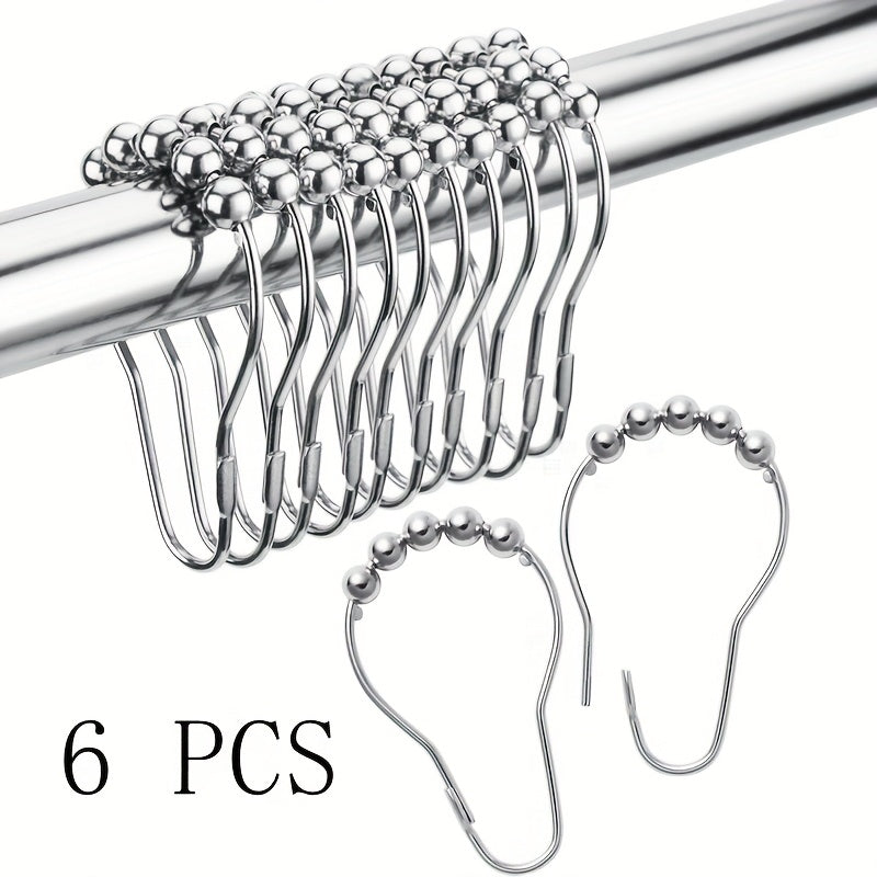 6 Pack Black Cast Iron Shower Curtain Hooks with Rolling Bead Design