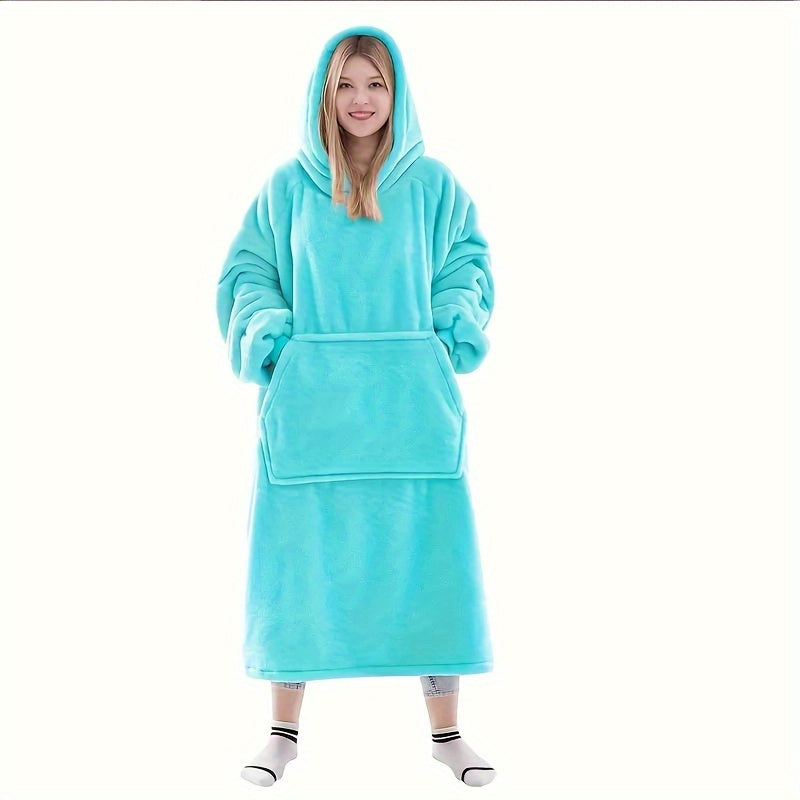 Pink Ultra-Soft Hoodie Blanket with Large Pockets Cozy Flannel Throw for Indoor Outdoor Use