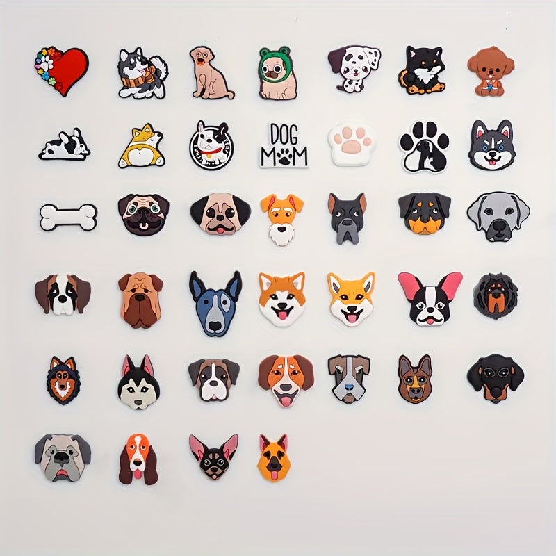 39 Pcs Vibrant PVC Dog Charms for Sandals, Assorted Cartoon Canine Designs