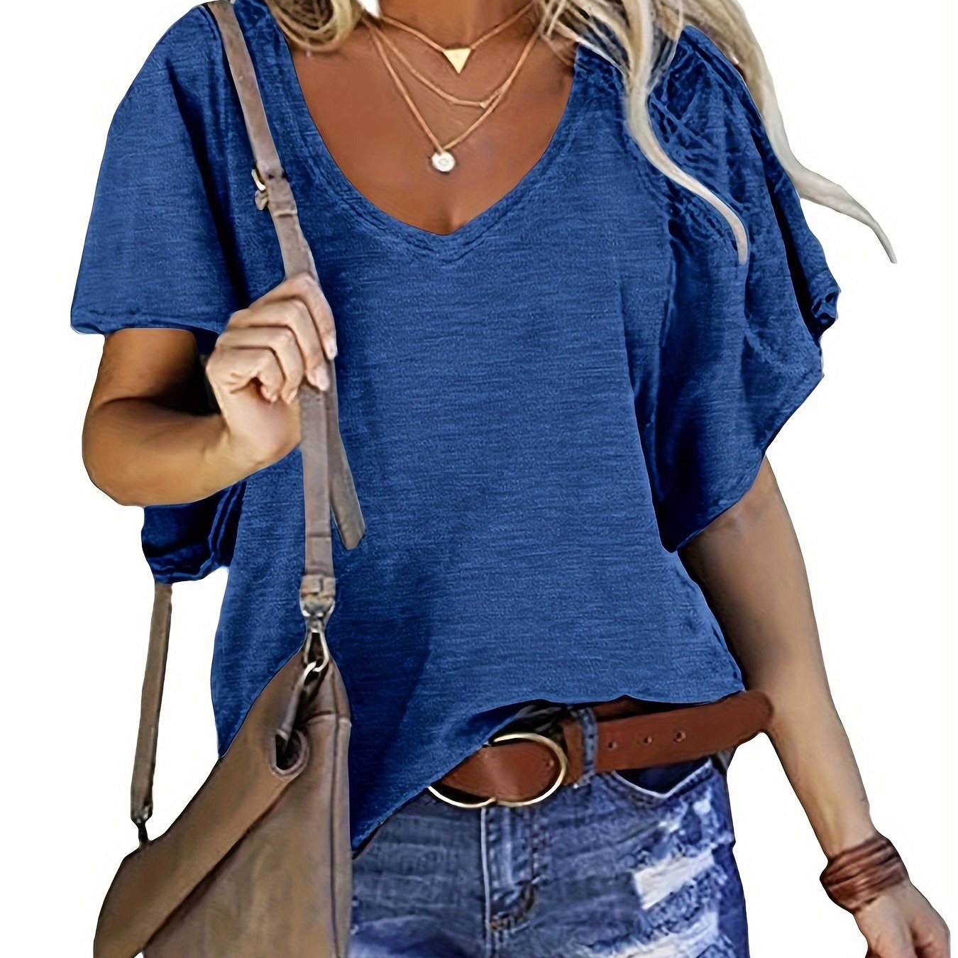 Women's Plus Size V-Neck T-Shirt Soft Stretchy Short Sleeve Casual Top