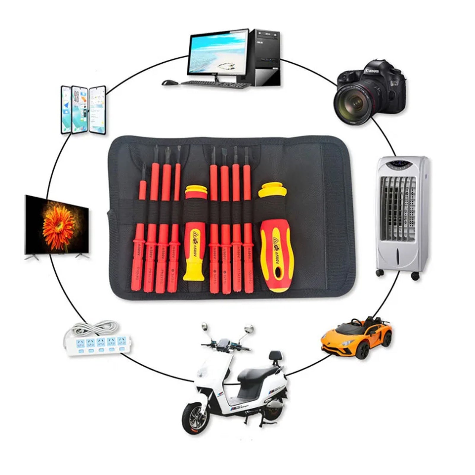 Insulated Screwdriver Set with Magnetic Hex and Cross Tips for Household Electricians 10-20 Pieces