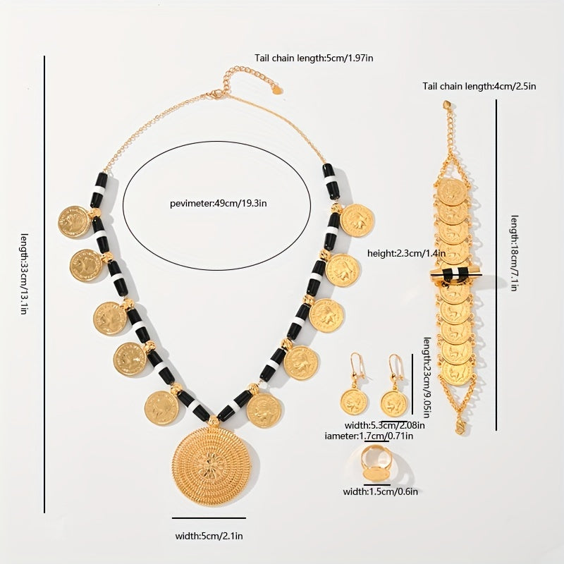 Bohemian Gold Tassel Jewelry Set for Women Necklace Earrings Ring Bracelet Wedding