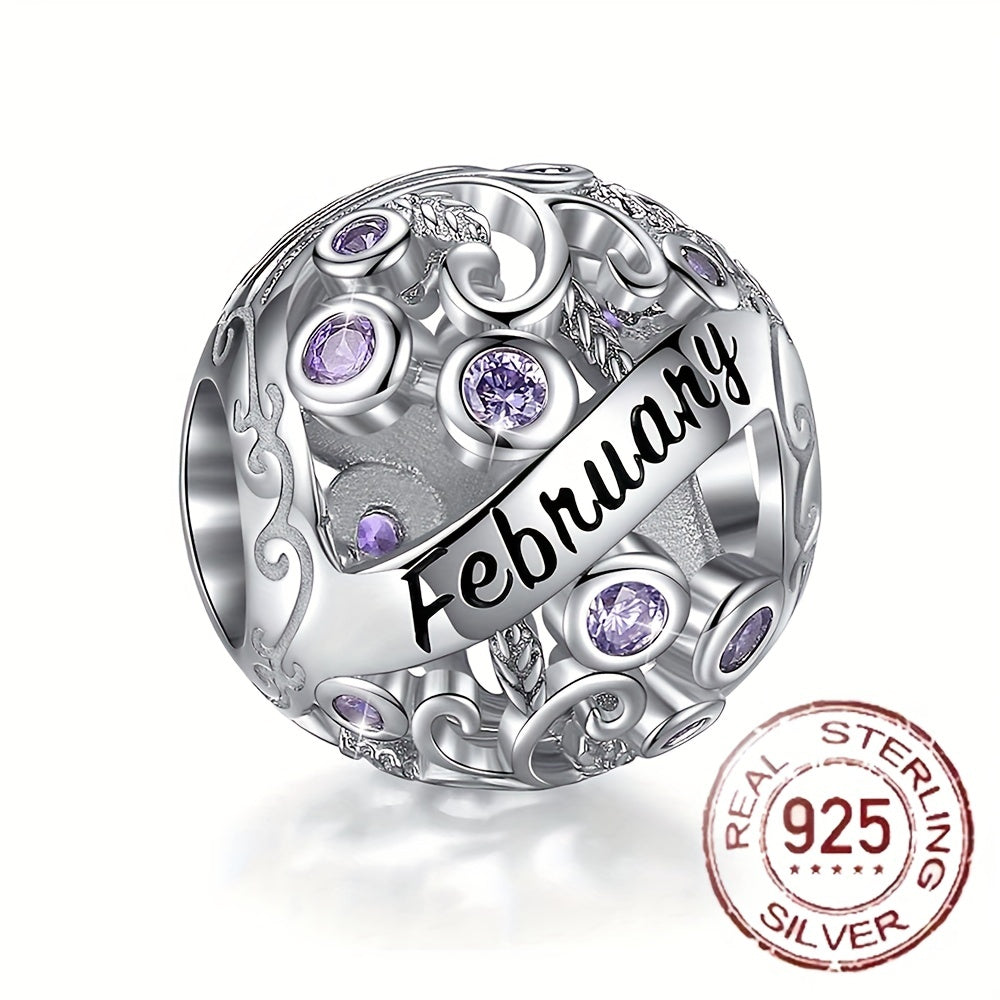 Sterling Silver Twelve Months Series Round Charm Beads for Bracelets and Necklaces