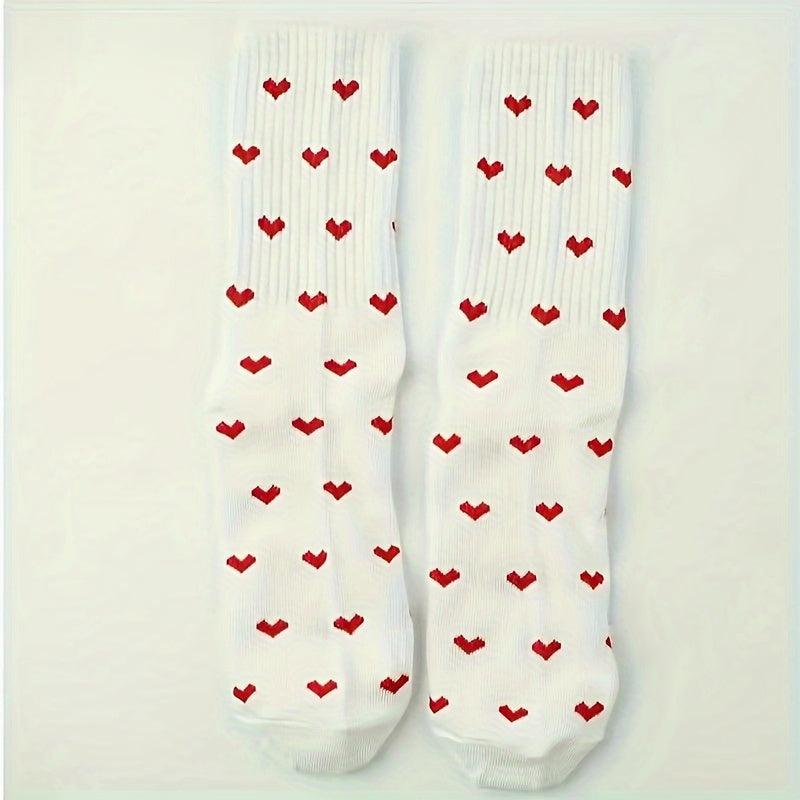 Women's Heart Pattern Knee-High Socks Breathable Comfortable Knit Fabric