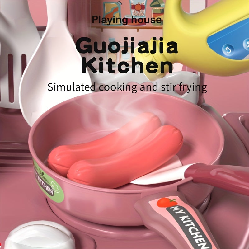 Pink Kids Play Kitchen Set for Ages 3 Plus with Realistic Food and Sink Educational Toy