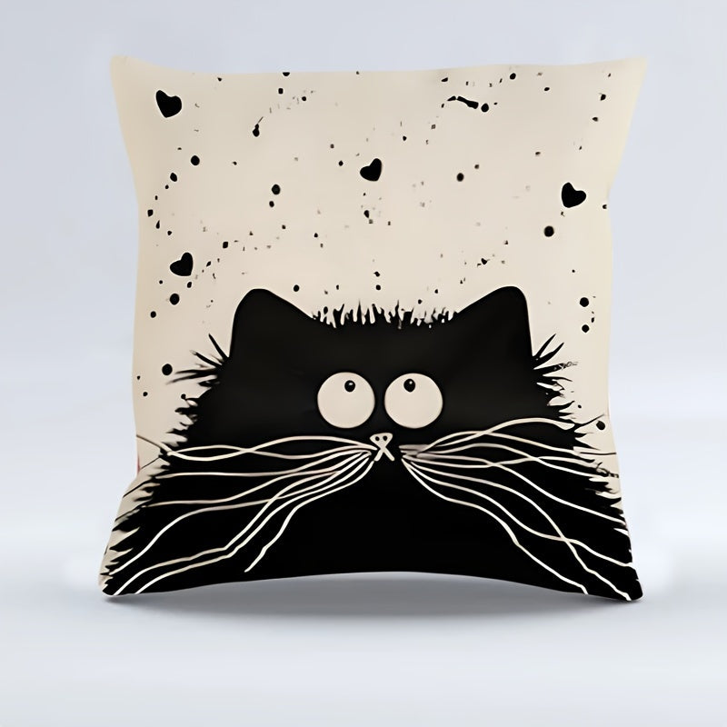 Soft Cotton Cushion Cover with Whimsical Cat Design, Zipper Closure, Easy Care