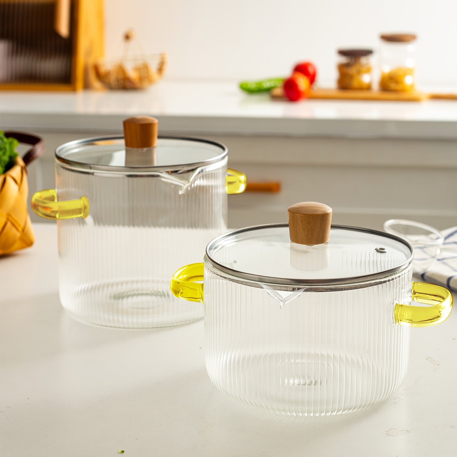 2-Piece Glass Cookware Set Stovetop Pots with Lids for Soup and Paella