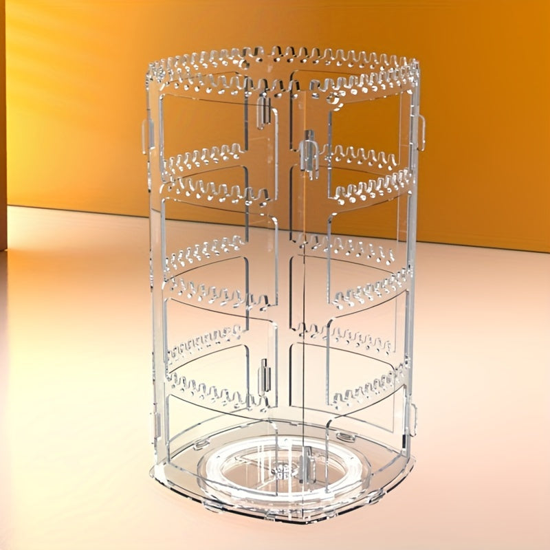 Soporte organizador de joyas con almacenamiento transparente y exhibición giratoria de 360° para pendientes, pulseras y collares