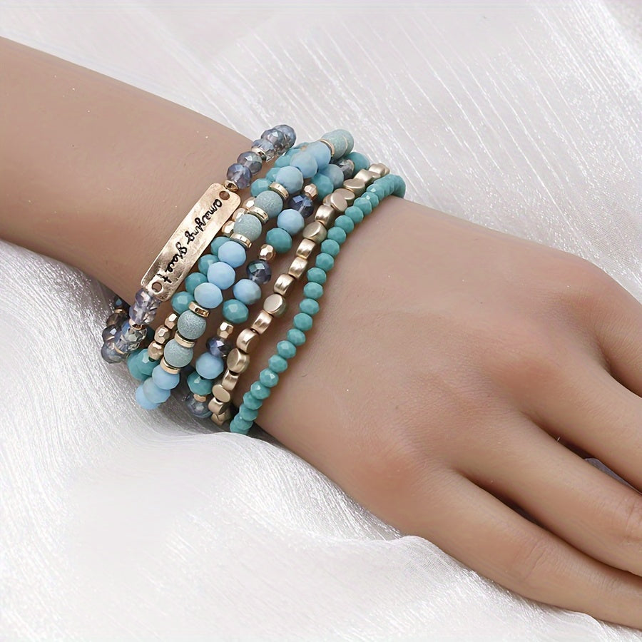 Colorful Beaded Bracelet Set for Women Elastic Stretch Tribal Design Festival Jewelry