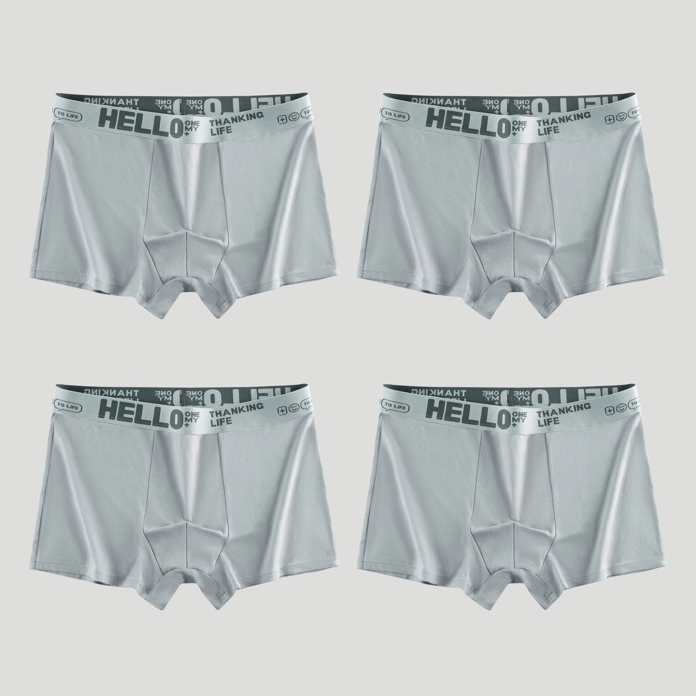 Men's Cotton Boxer Briefs 4-Pack Breathable Comfortable Solid Color Shortie Underwear
