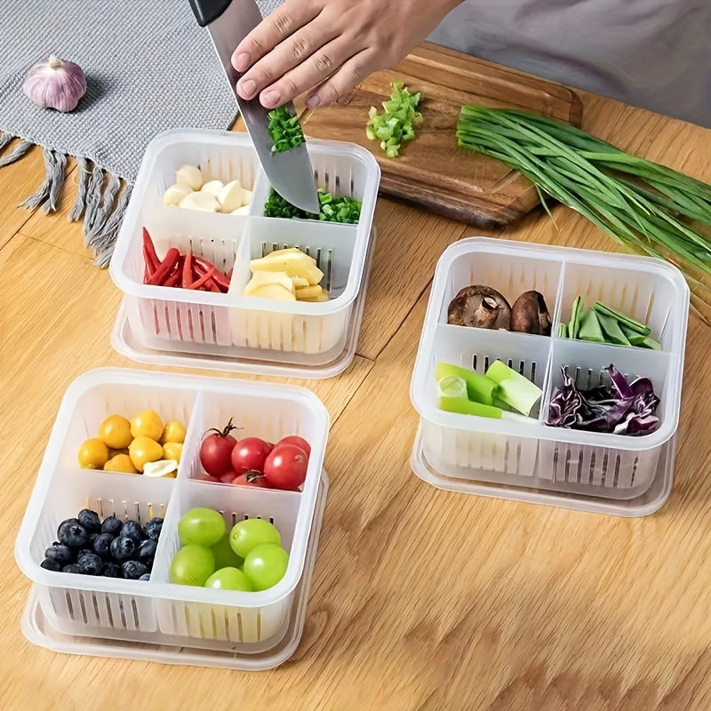 Plastic Refrigerator Storage Container with 4 Compartments for Fruits and Vegetables
