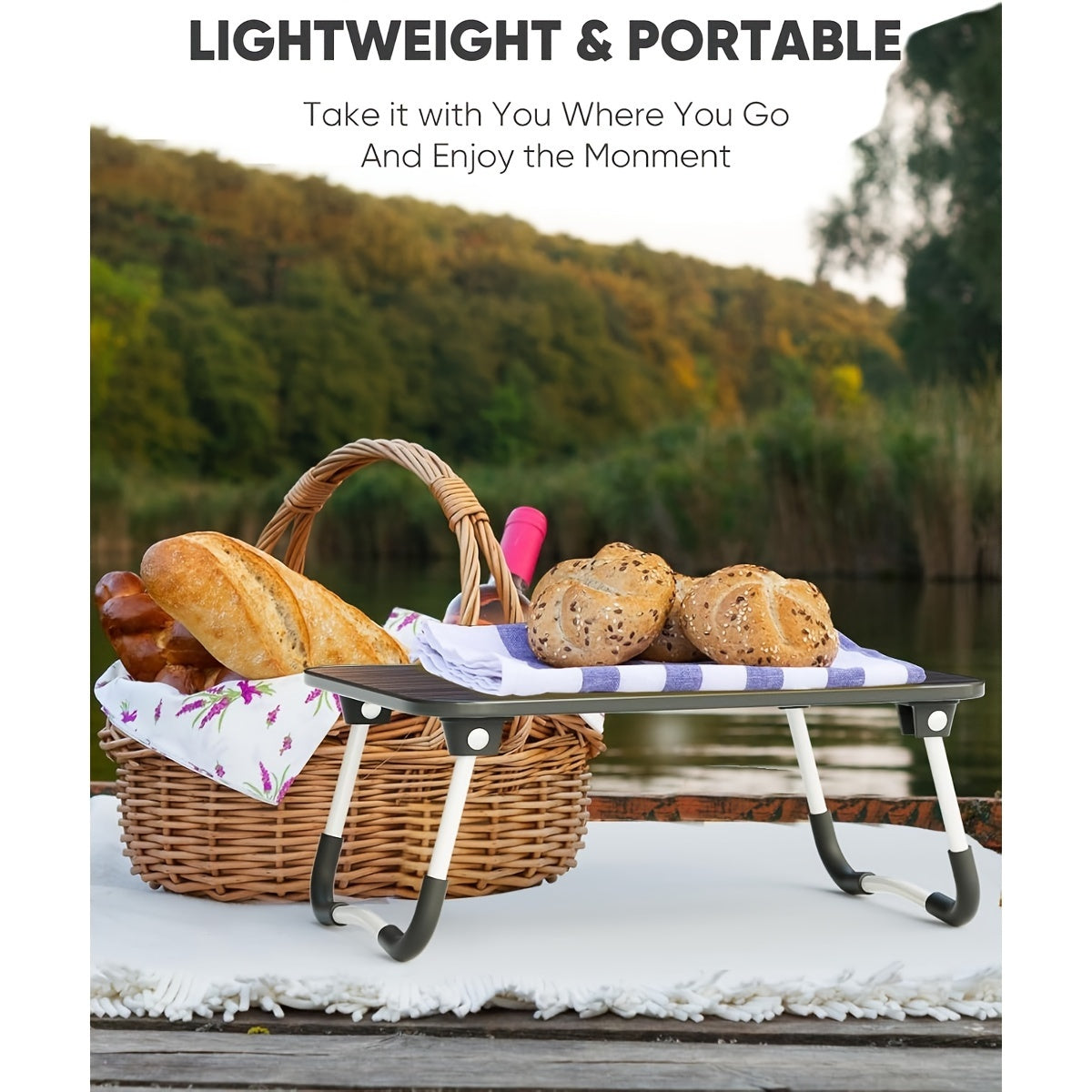 Bandeja portátil para portátil con diseño plegable, patas ajustables, mesa para cama