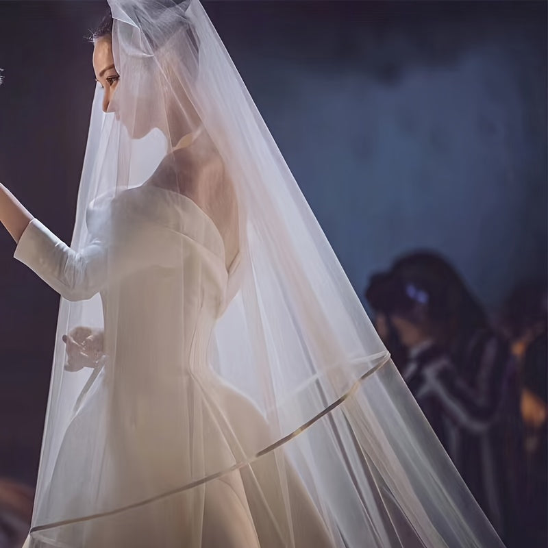 Bridal Veil with Star Design and Double Layer Yarn Fabric for Weddings