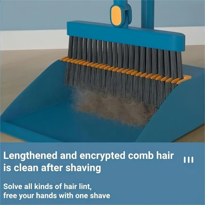 2-Piece Broom and Dustpan Set Stainless Steel Handle Pet Hair Remover