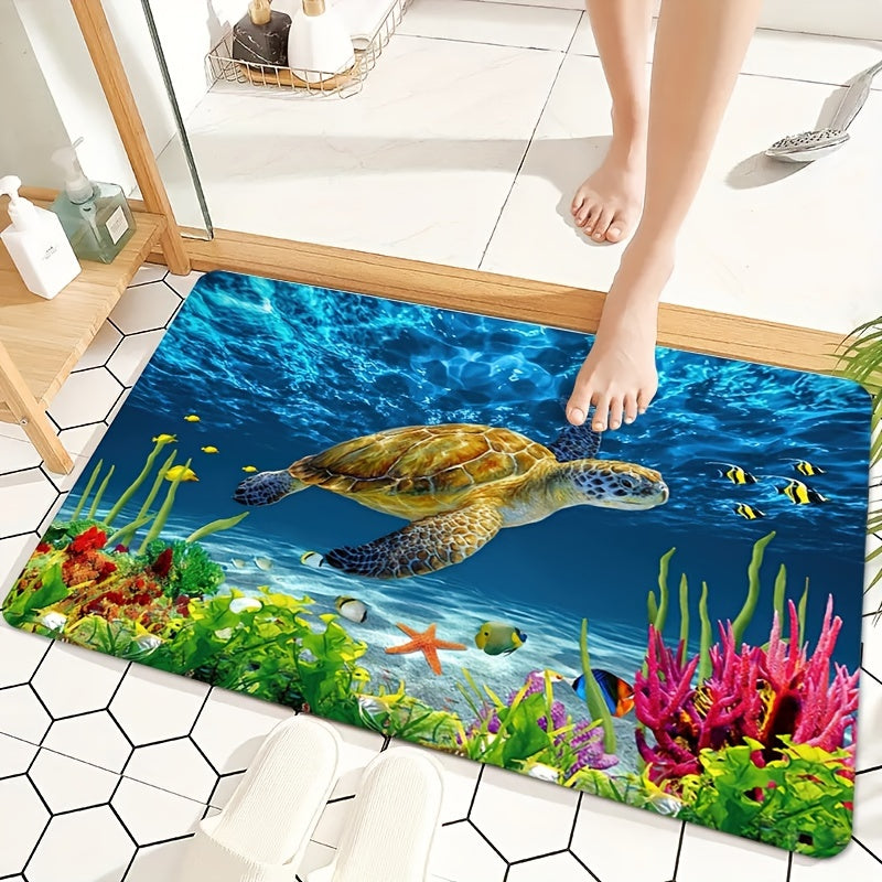 Soft Non-Slip Bath Rug with Sea Turtle Pattern Absorbent Bathroom Carpet
