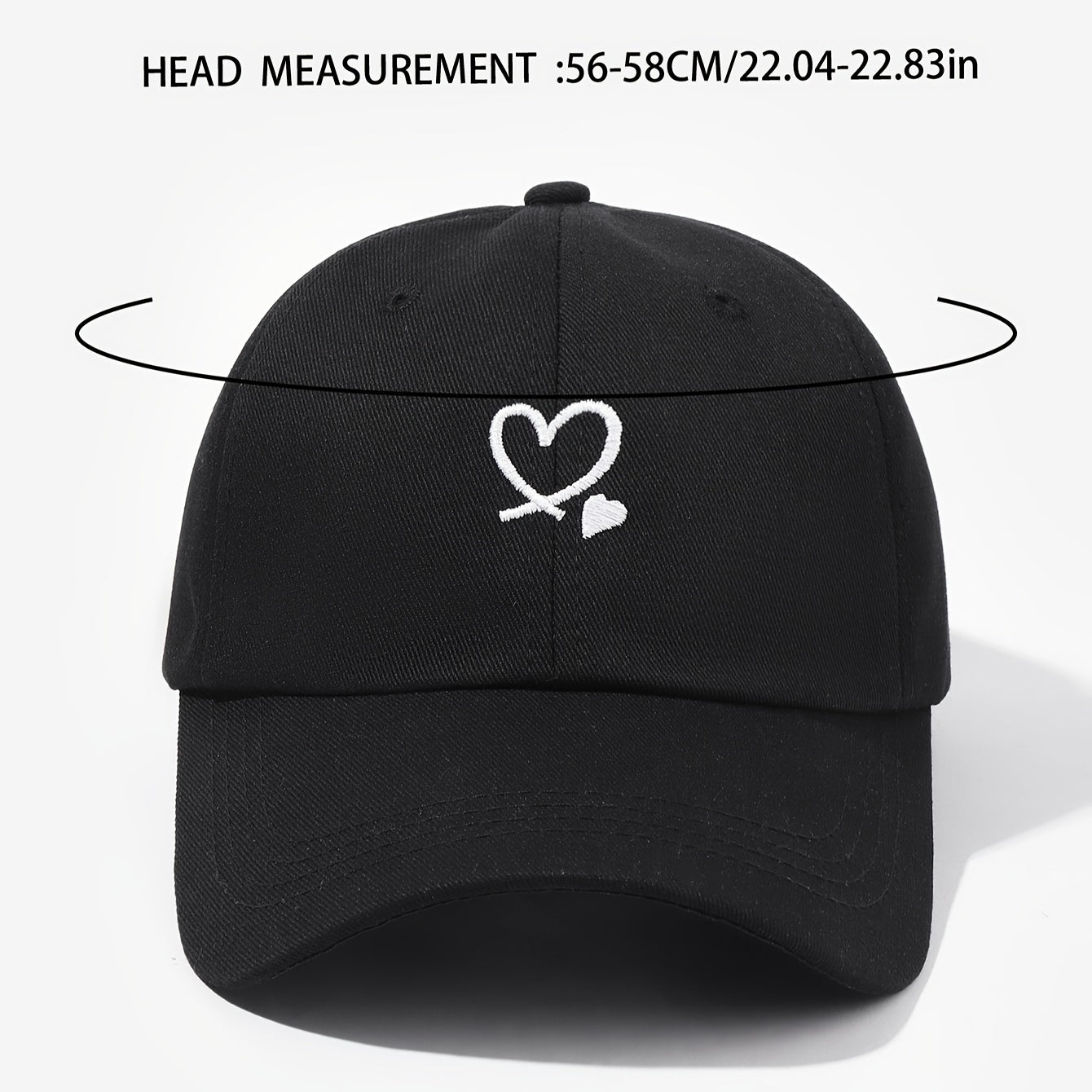 Women's Baseball Cap with Love Heart Embroidery Adjustable Sun Protection Breathable Outdoor
