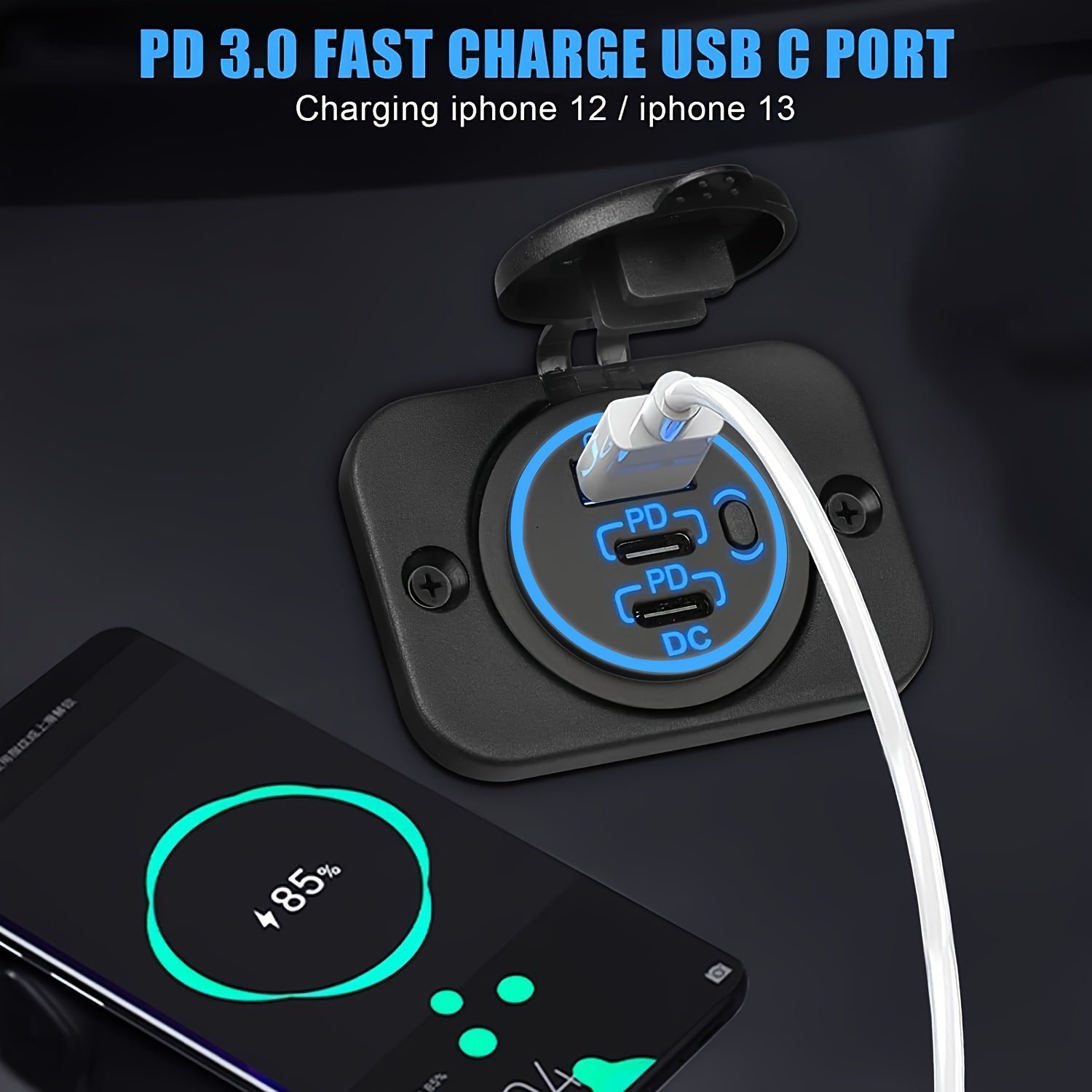 3-Port Car Charger Socket ABS Material 30W PD3.0 18W QC 3.0 for Vehicles